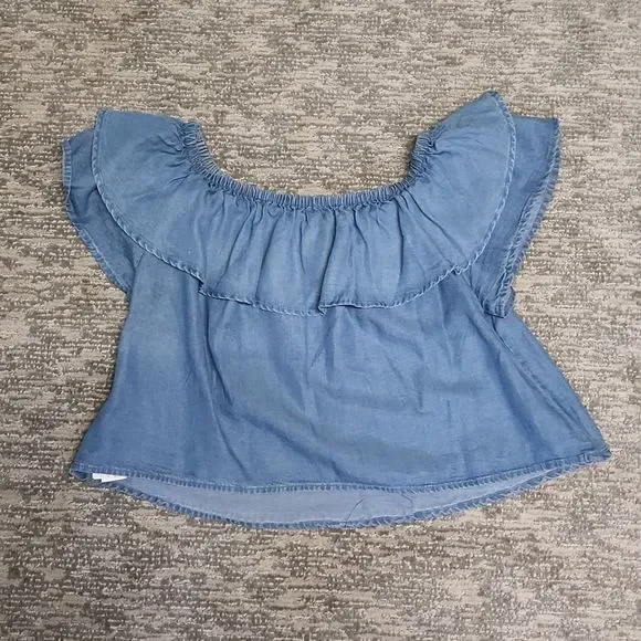 Denim off the shoulder crop top - Picture 9 of 9